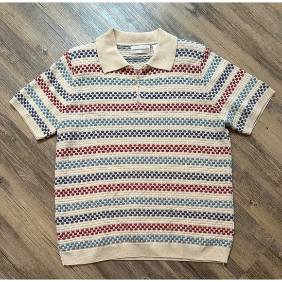 Alfred Dunner Tops - Vtg Textured Polo Striped Red Blue 90s 1/4 Zip Medium Alfred Dunner